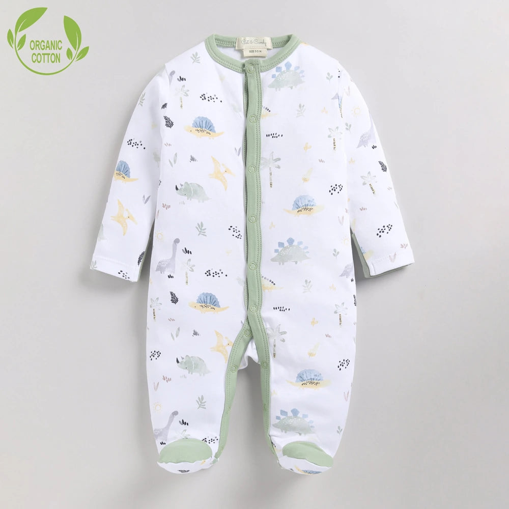 Cot &amp; Candy Baby Organic Footed Sleepsuit - Sage diano Print + Sage