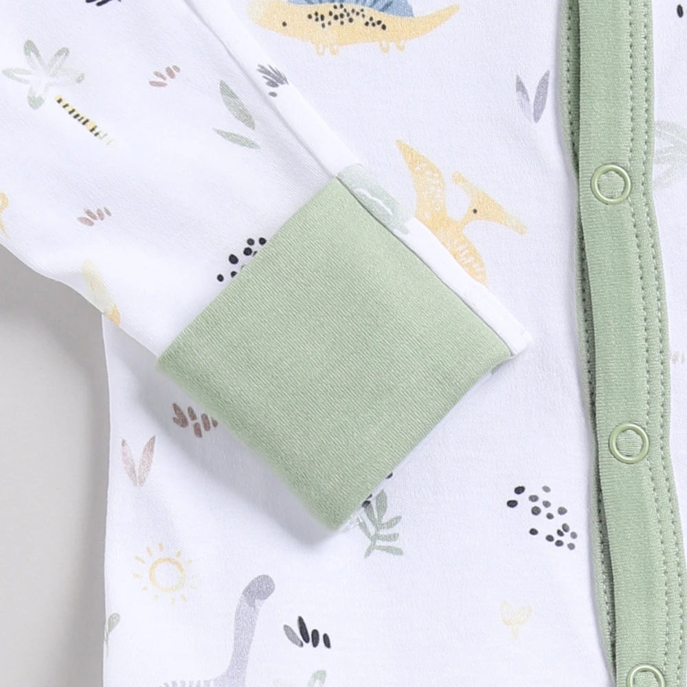 Cot &amp; Candy Baby Organic Footed Sleepsuit - Sage diano Print + Sage