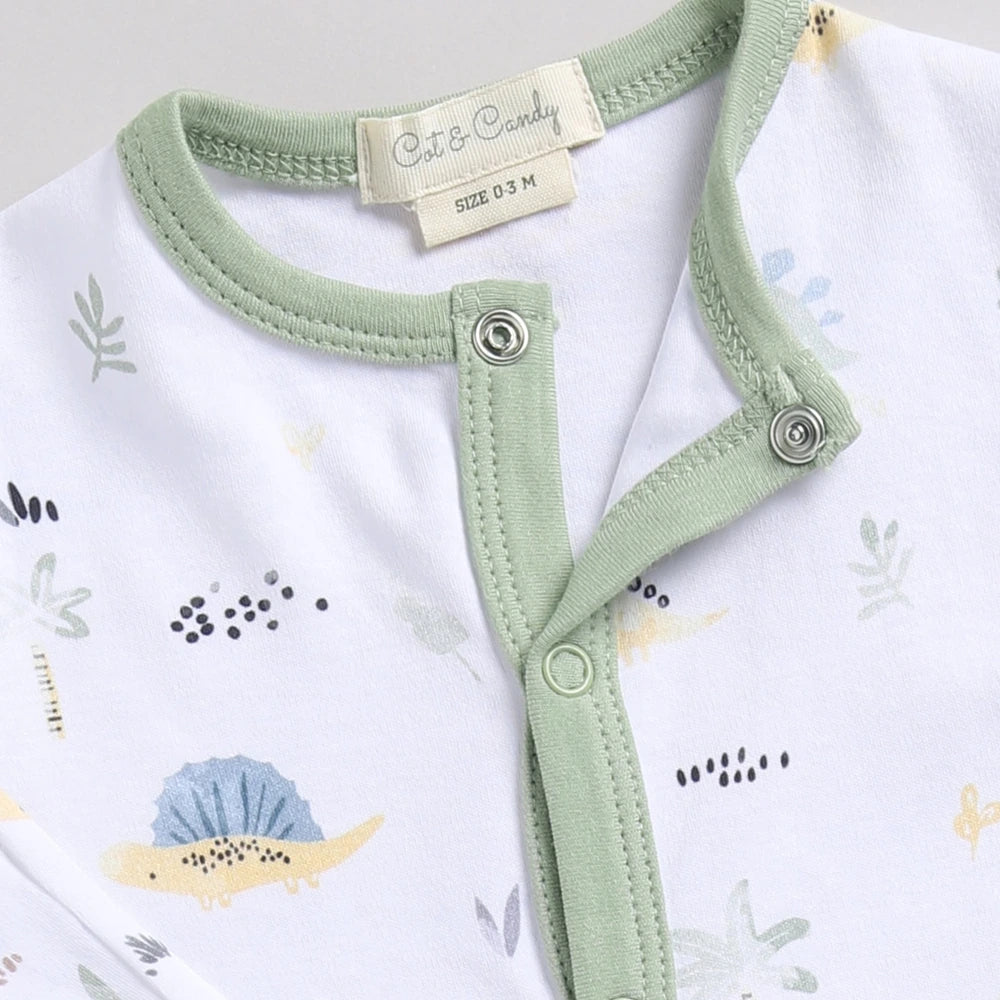 Cot &amp; Candy Baby Organic Footed Sleepsuit - Sage diano Print + Sage