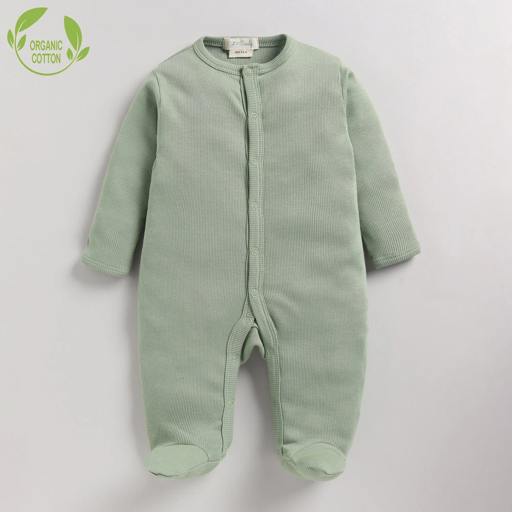 Cot &amp; Candy Baby Organic Footed Sleepsuit - Sage diano Print + Sage