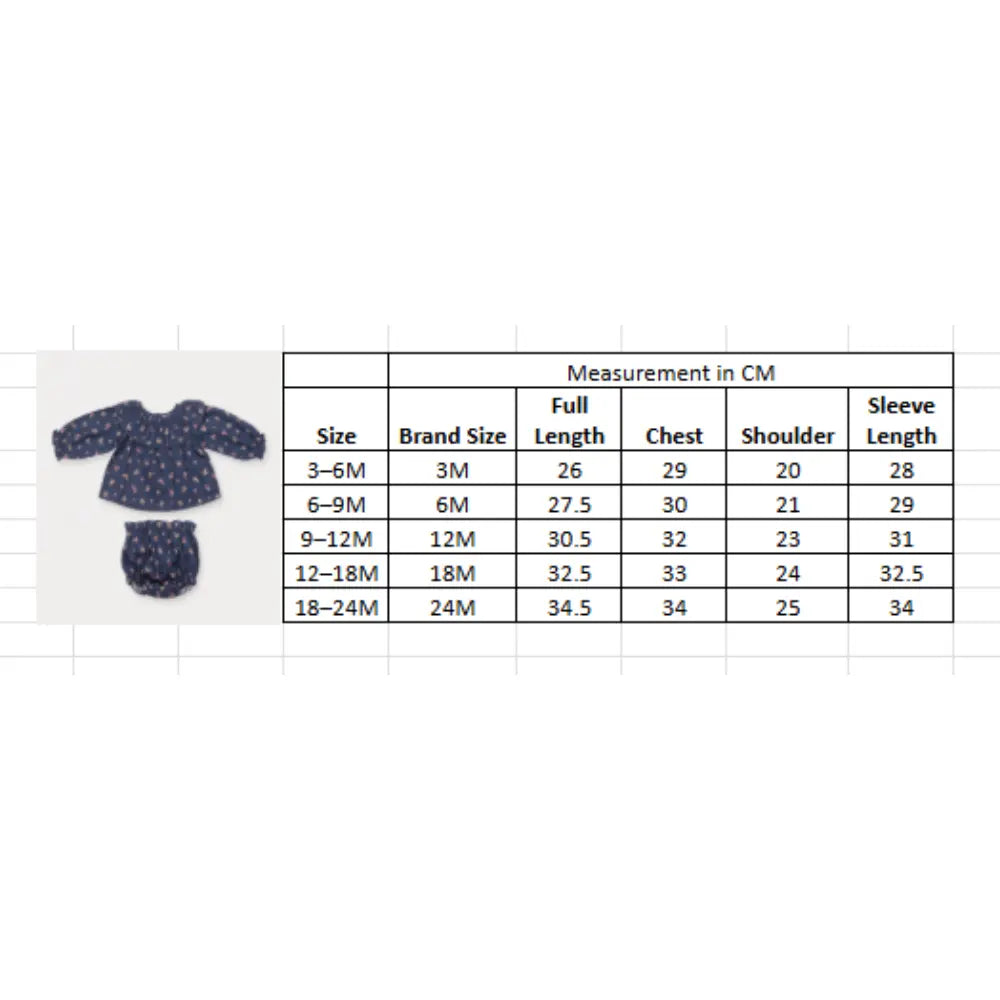 Early Sunday Daisy Baby Blouse &amp; Bloomer Set For Girls - Ditsy Bouquet Navy