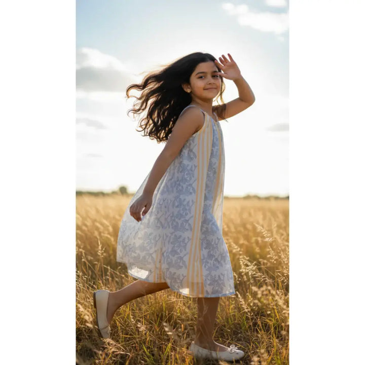 Liz Jacob Girls White Kota Cotton Blockprinted Dress | Whitelily