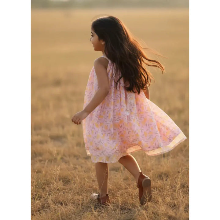 Liz Jacob Girls Pink Kota Cotton Blockprinted Dress | Sunfields