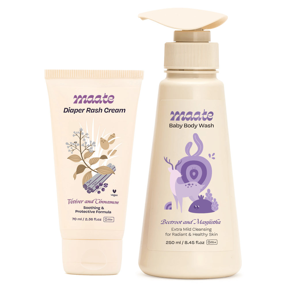 Maate Baby Diaper Rash Cream 70 ml &amp; Body Wash 250 ml Combo