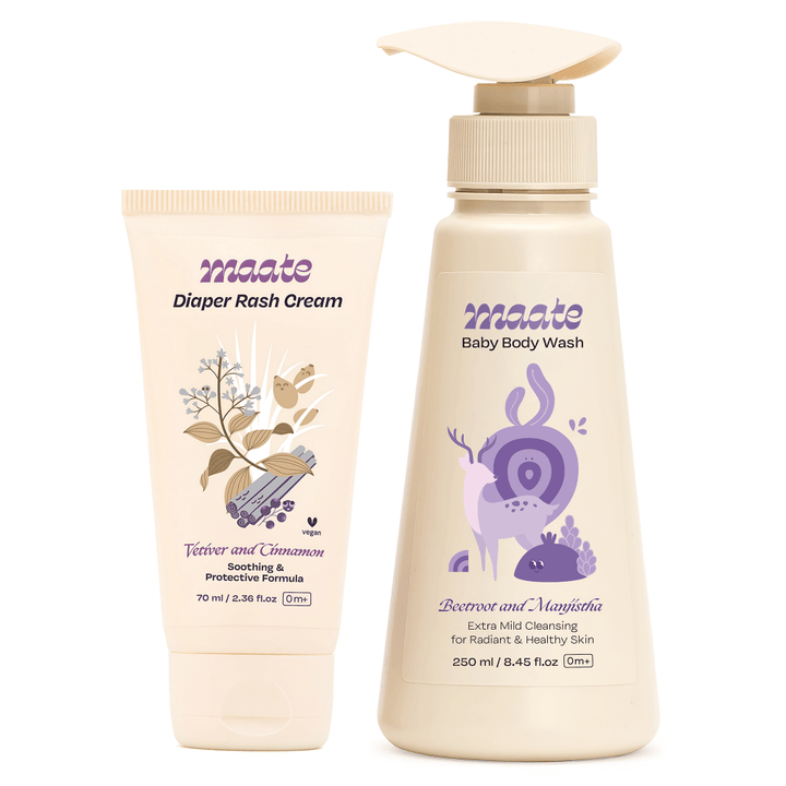 Maate Baby Diaper Rash Cream 70 ml &amp; Body Wash 250 ml Combo