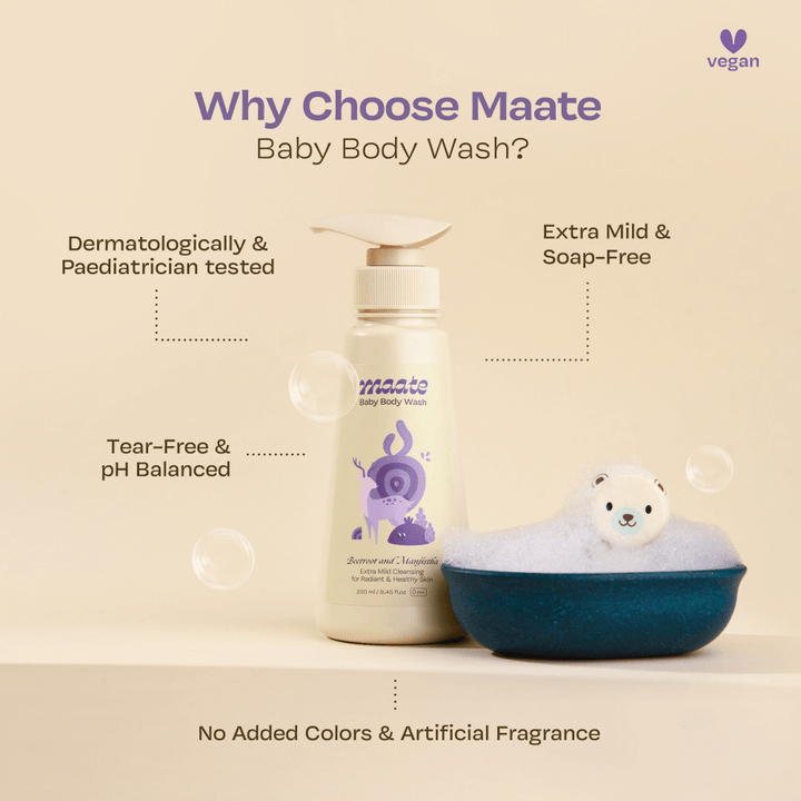 Maate Baby Body Wash Natural &amp; Vegan - 250 ml (Pack of 2)