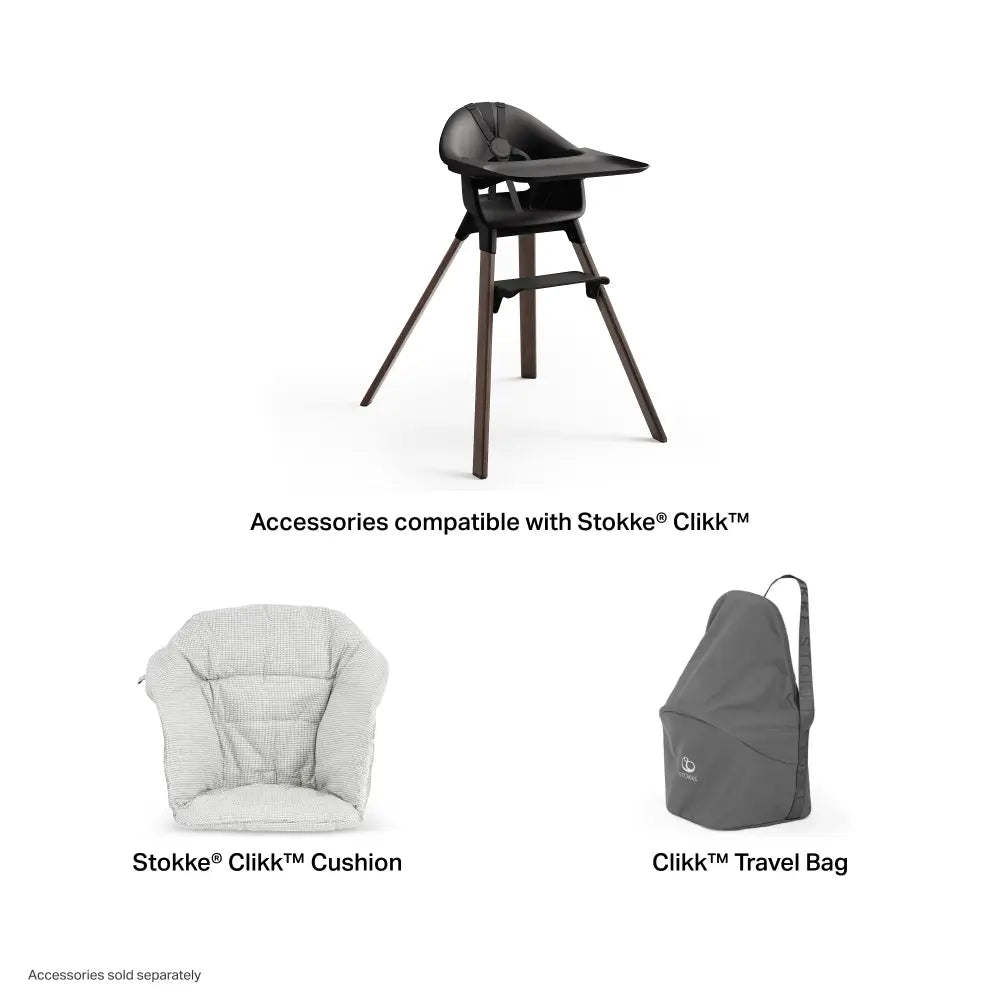 Stokke® Clikk™ High Chair  – Lightweight, Tool-Free Assembly, Adjustable Footrest, Travel-Friendly, 5 - Point Harness Easy-Clean Highchair for Babies &amp; Toddlers (6–36 Months, Up to 15 kg) - Warm Brown