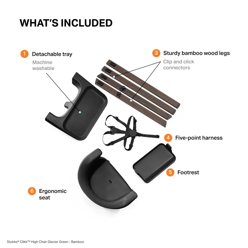 Stokke® Clikk™ High Chair  – Lightweight, Tool-Free Assembly, Adjustable Footrest, Travel-Friendly, 5 - Point Harness Easy-Clean Highchair for Babies &amp; Toddlers (6–36 Months, Up to 15 kg) - Warm Brown