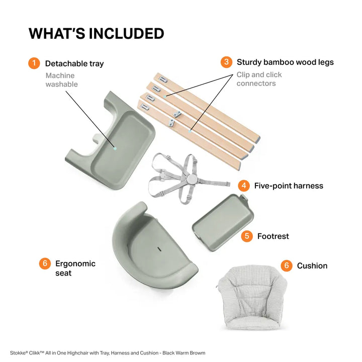 Stokke® Clikk™ High Chair - Glacier Green with Cushion and Travel Bag, Lightweight Portable Highchair for Baby and Toddler, Tool-Free Assembly, Easy to Clean, 5-Point Harness (6 to 36 Months) - Glacier Green/Nordic Grey