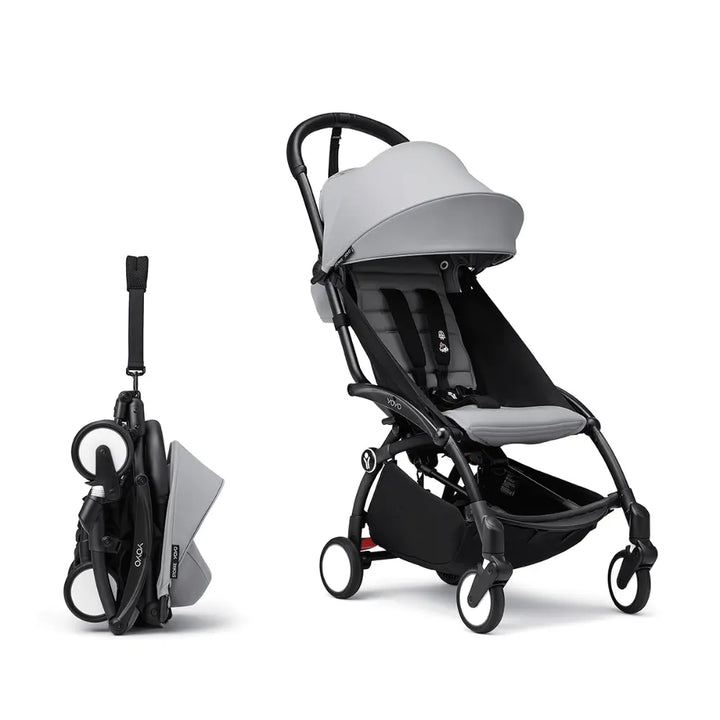 Stokke YOYO3 Stroller | Lightweight Compact Travel Stroller for Babies | Cabin Friendly &amp; Foldable | UPF 50+ Sun Protection | 5 Point Safety Harness | Award Winning Design | YOYO Stroller India | 6 Months to 4 Years - Black/Stone