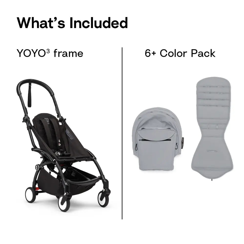 Stokke YOYO3 Stroller | Lightweight Compact Travel Stroller for Babies | Cabin Friendly &amp; Foldable | UPF 50+ Sun Protection | 5 Point Safety Harness | Award Winning Design | YOYO Stroller India | 6 Months to 4 Years - Black/Stone