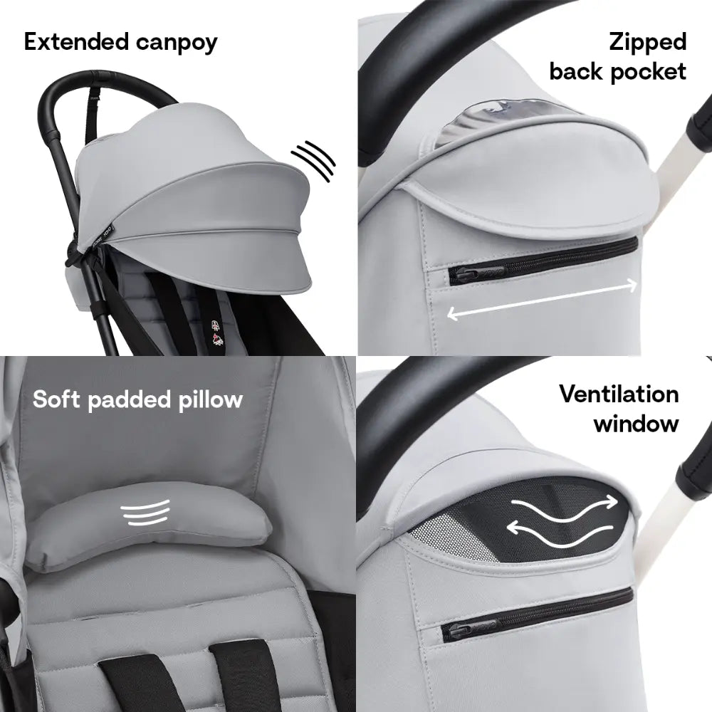 Stokke YOYO3 Stroller | Lightweight Compact Travel Stroller for Babies | Cabin Friendly &amp; Foldable | UPF 50+ Sun Protection | 5 Point Safety Harness | Award Winning Design | YOYO Stroller India | 6 Months to 4 Years - Black/Stone