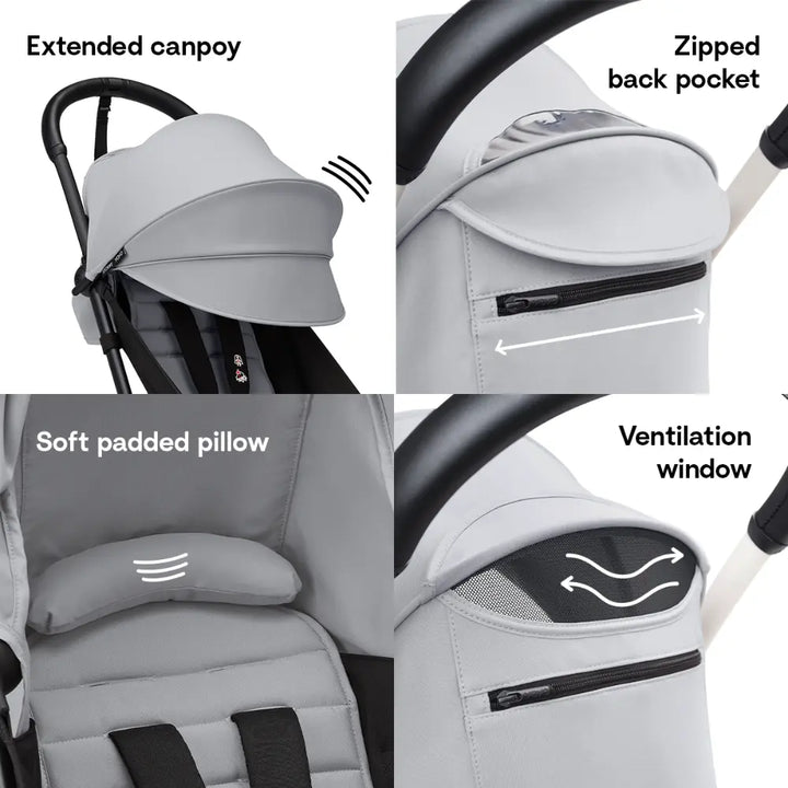 Stokke YOYO3 Stroller | Lightweight Compact Travel Stroller for Babies | Cabin Friendly &amp; Foldable | UPF 50+ Sun Protection | 5 Point Safety Harness | Award Winning Design | YOYO Stroller India | 6 Months to 4 Years - Black/Stone