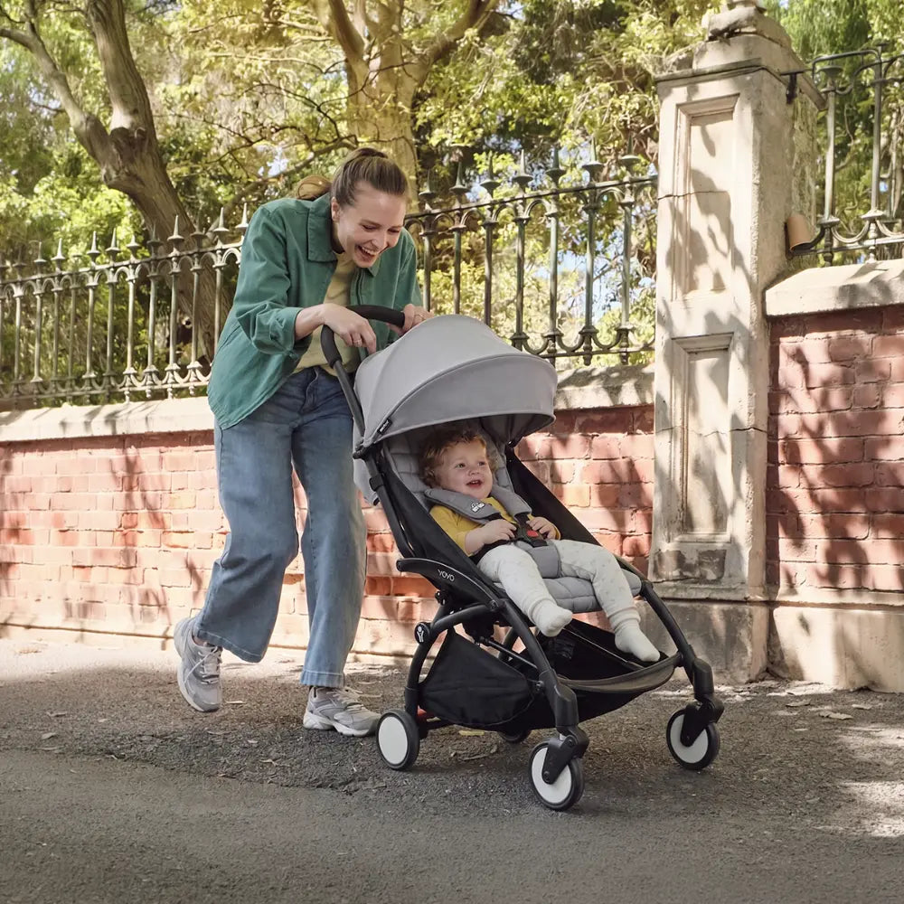 Stokke YOYO3 Stroller | Lightweight Compact Travel Stroller for Babies | Cabin Friendly &amp; Foldable | UPF 50+ Sun Protection | 5 Point Safety Harness | Award Winning Design | YOYO Stroller India | 6 Months to 4 Years - Black/Stone