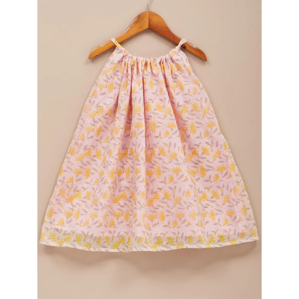 Liz Jacob Girls Pink Kota Cotton Blockprinted Dress | Sunfields