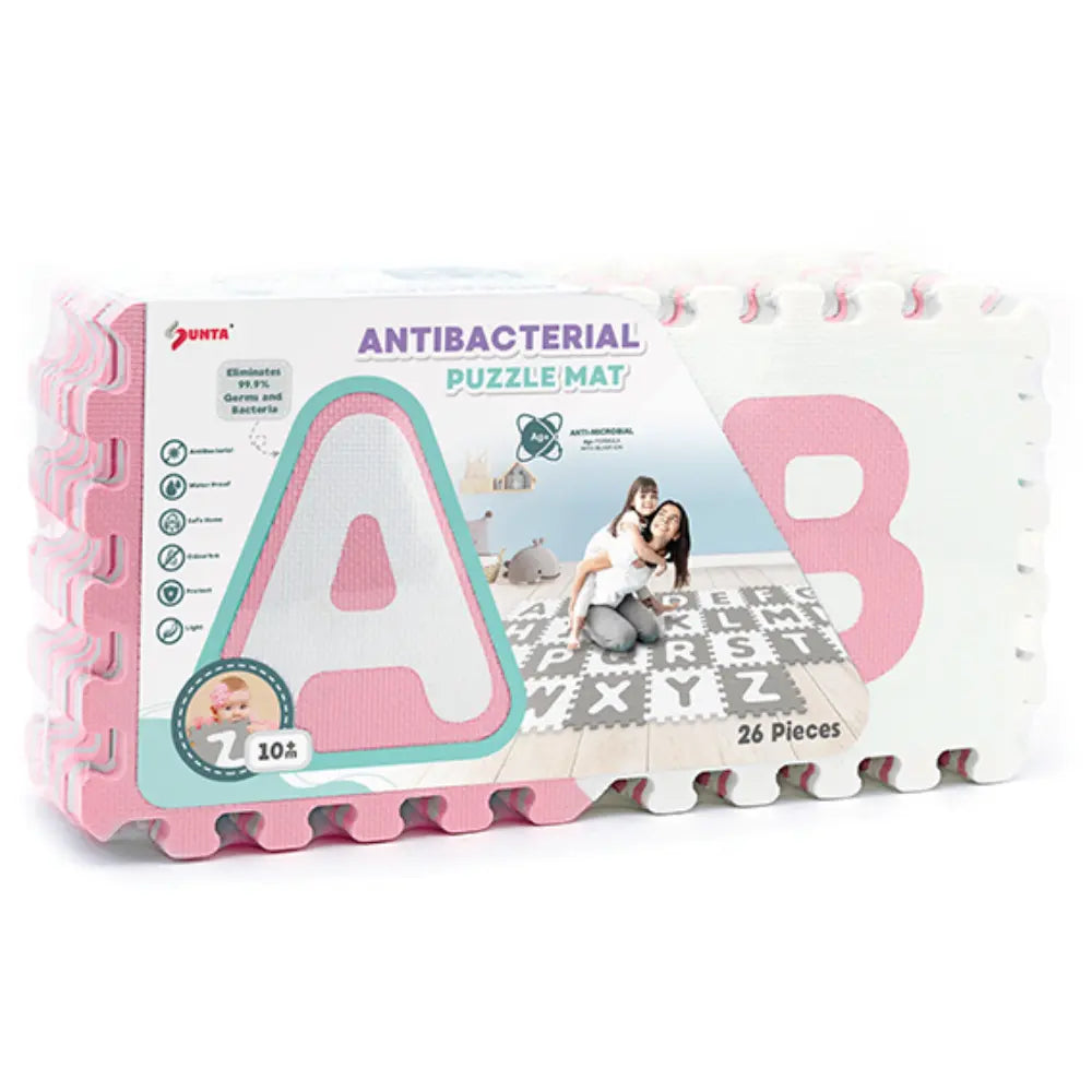 Sunta Anti Bacterial Mats- White/Pink- 26Pcs (Alphabets A To Z) (Tile Size: 12"X12"X10mm)