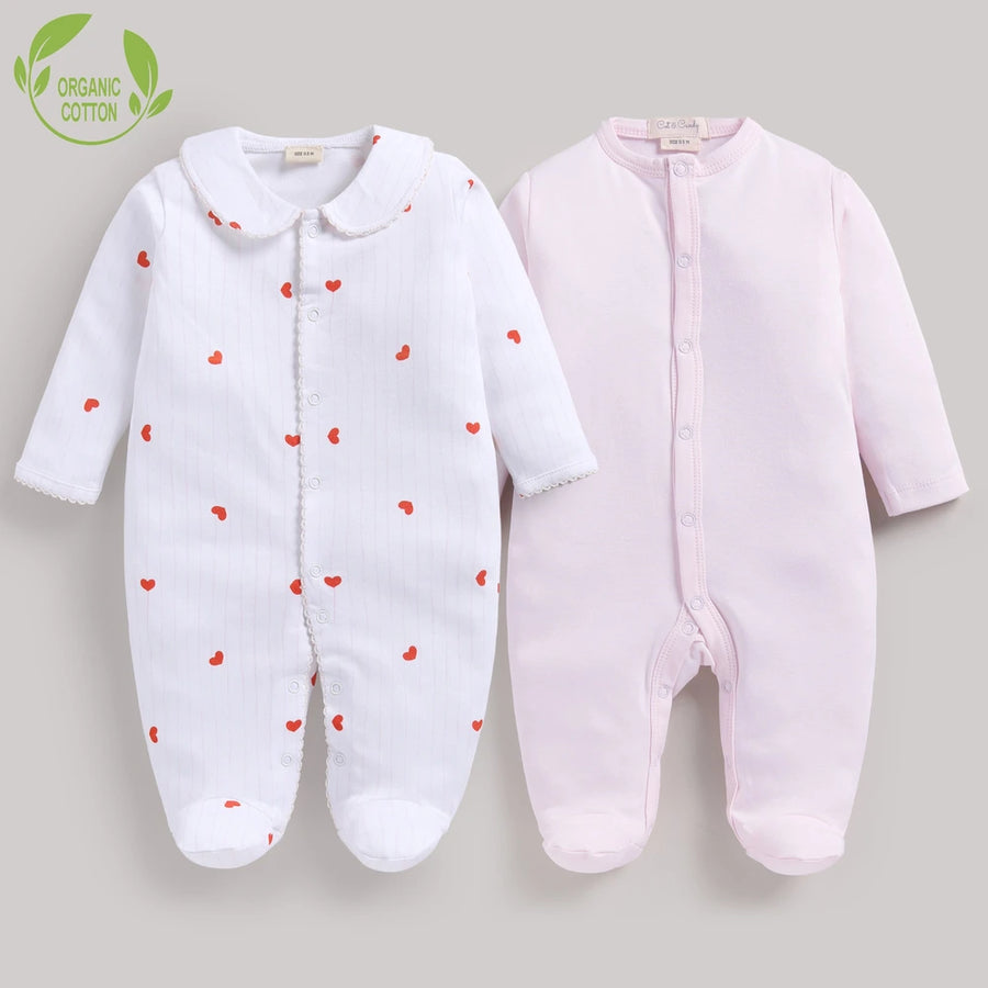 Cot & Candy Baby Organic Footed Sleepsuit - Sweetheart stripe Print + Pink Marshmallow