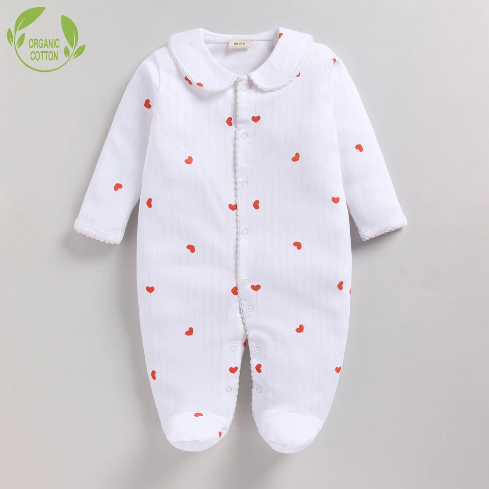 Cot &amp; Candy Baby Organic Footed Sleepsuit - Sweetheart stripe Print + Pink Marshmallow