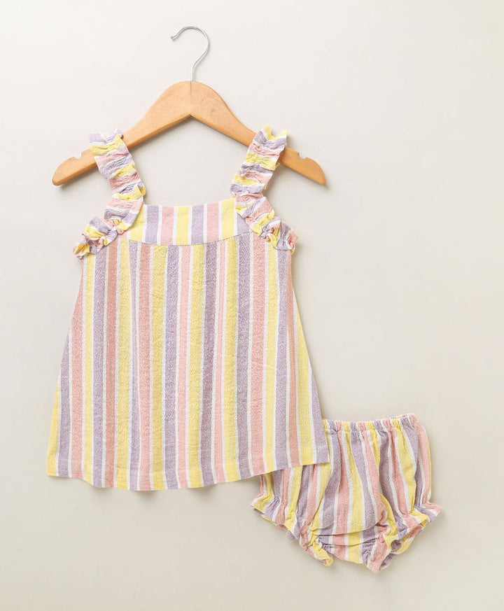 Sweetlime By AS Multicoloured Striped Blouse with a Bloomer - Multicoloured