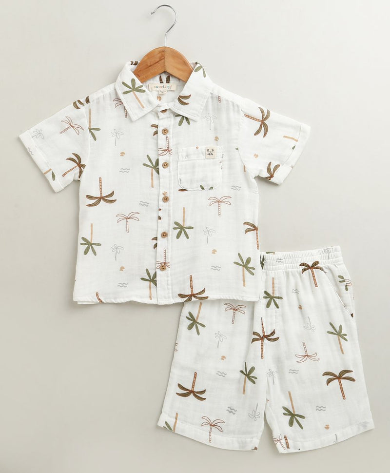 Sweetlime By AS Tropical Breeze Cotton Co-ord Set - White(Double Cloth)
