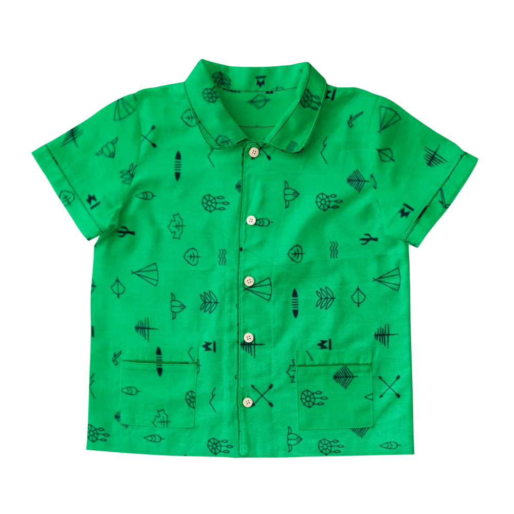 The Baby Atelier Short Sleeves Pajama Set - Green Line Drawing