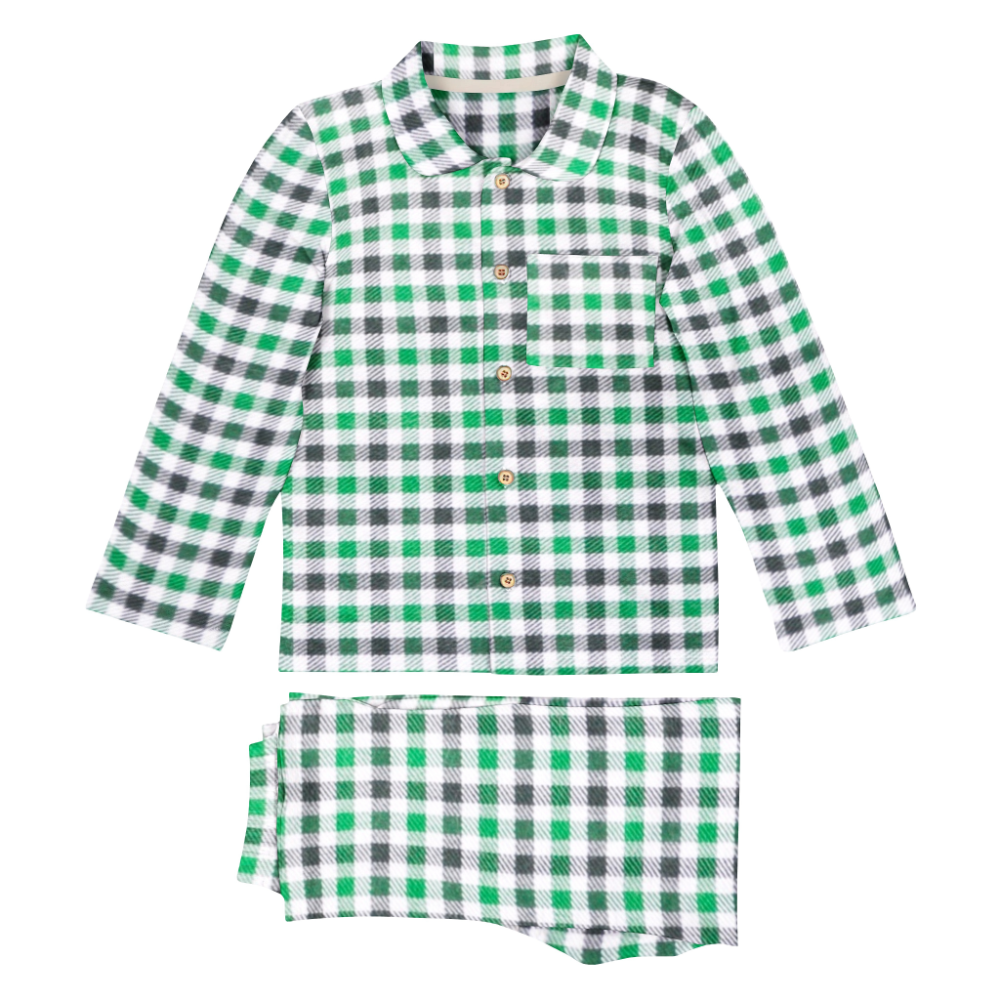 The Baby Atelier Full Sleeved Pajama Set - Green & Black Checks