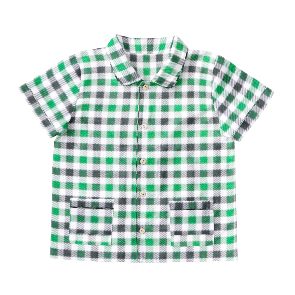The Baby Atelier Short Sleeves Pajama Set - Green &amp; Black Checks