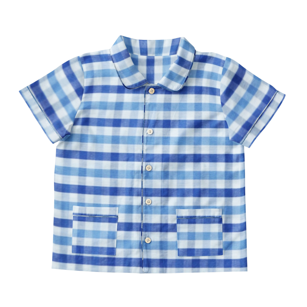 The Baby Atelier Short Sleeves Pajama Set - Shaded Blue Checks