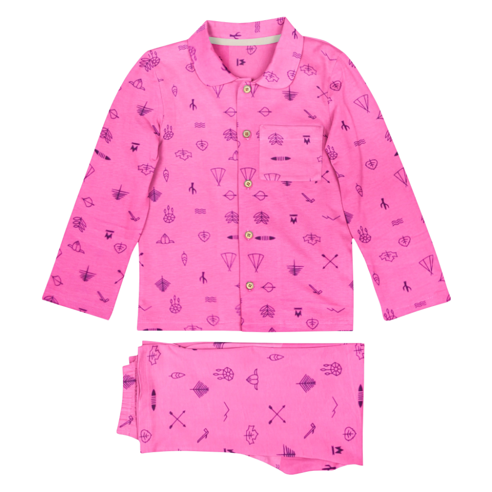 The Baby Atelier Full Sleeved Pajama Set - Pink Line Drawing