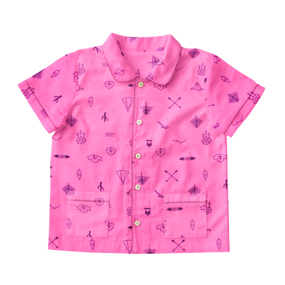 The Baby Atelier Short Sleeves Pajama Set - Pink Line Drawing