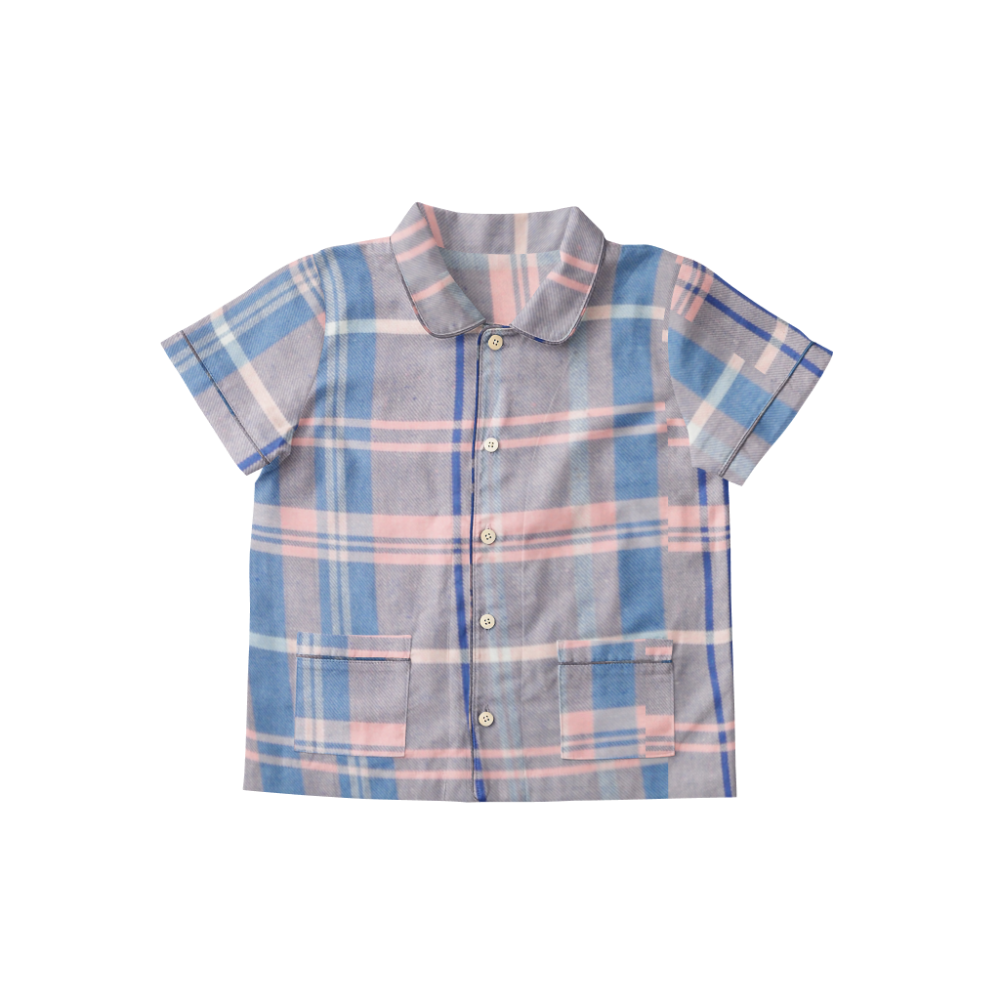 The Baby Atelier Half Sleeved Collared Pajama Set Pink and Blue Checks