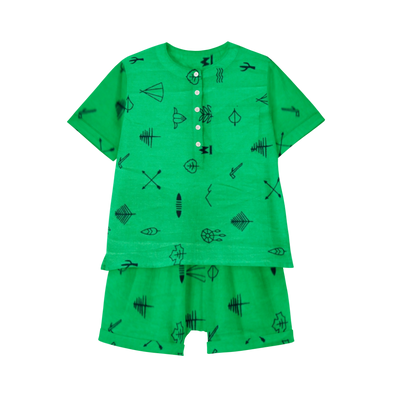 The Baby Atelier Pajama Shorts Set - Green Line Drawing