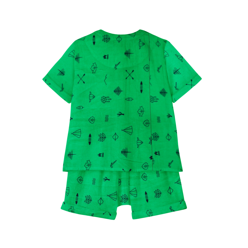 The Baby Atelier Pajama Shorts Set - Green Line Drawing