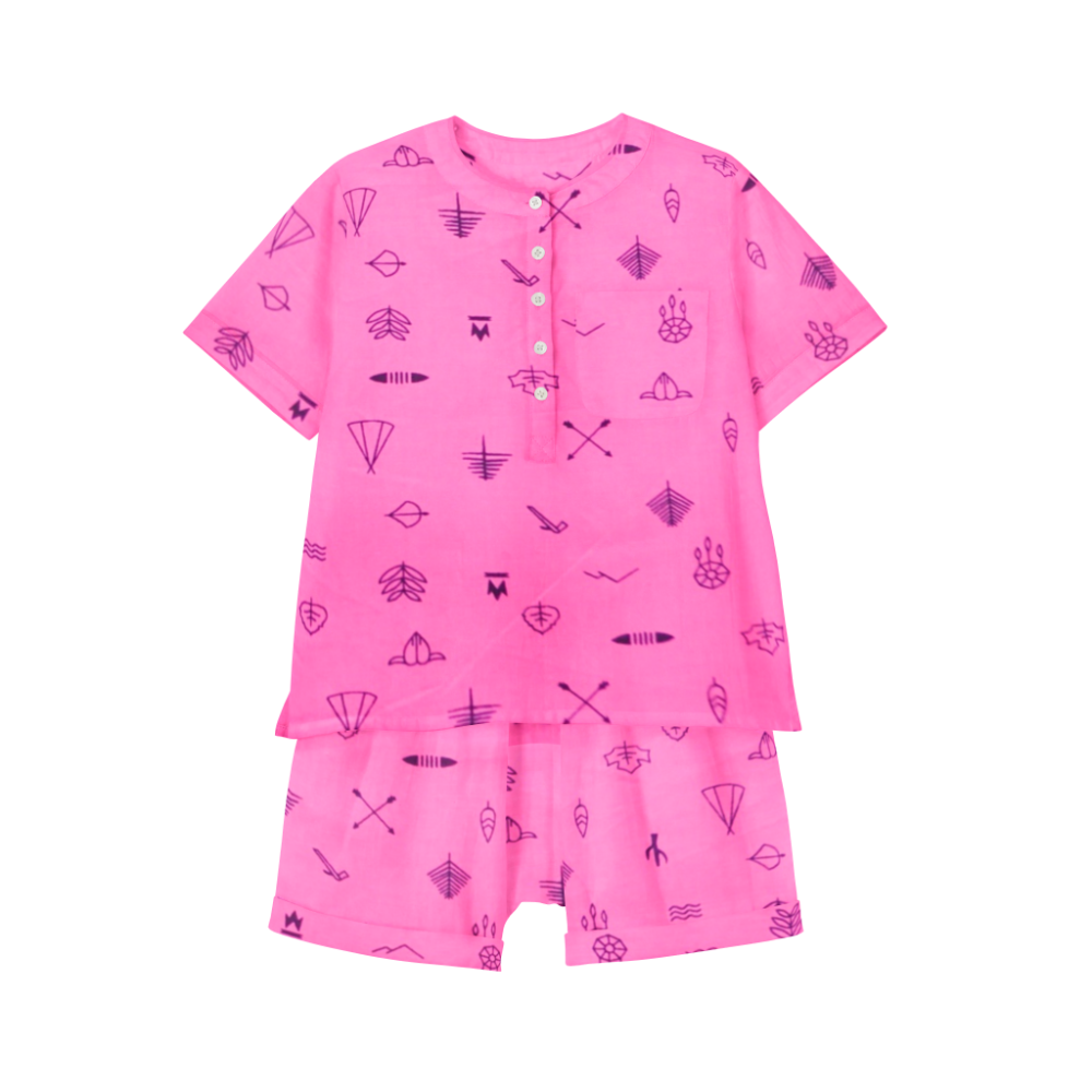 The Baby Atelier Pajama Shorts Set - Pink Line Drawing