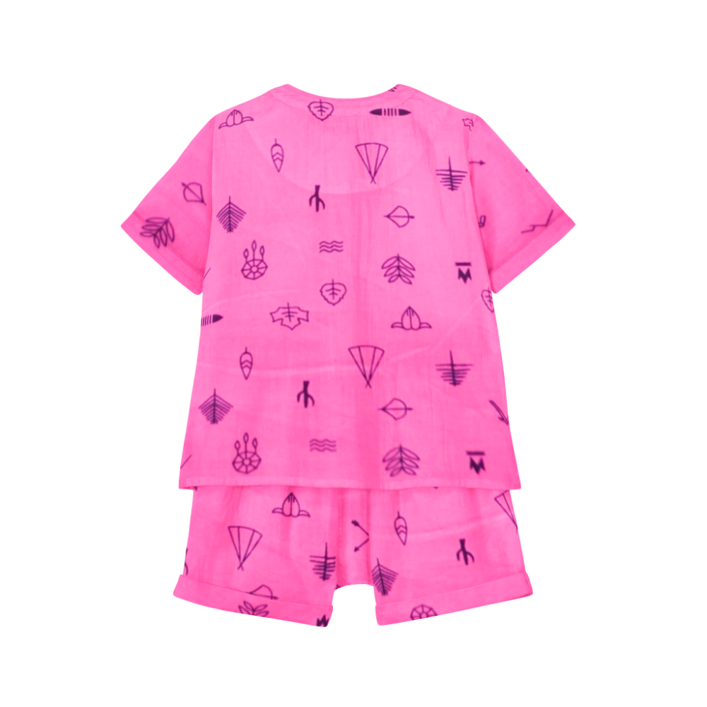 The Baby Atelier Pajama Shorts Set - Pink Line Drawing