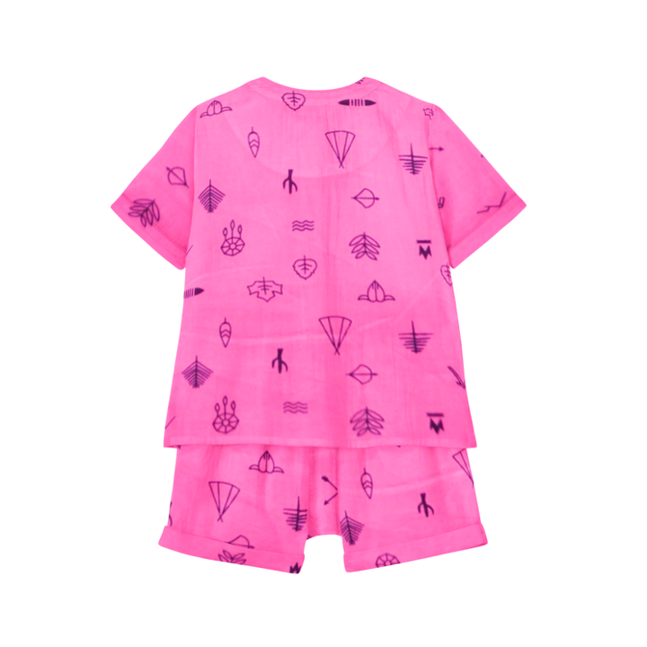 The Baby Atelier Pajama Shorts Set - Pink Line Drawing