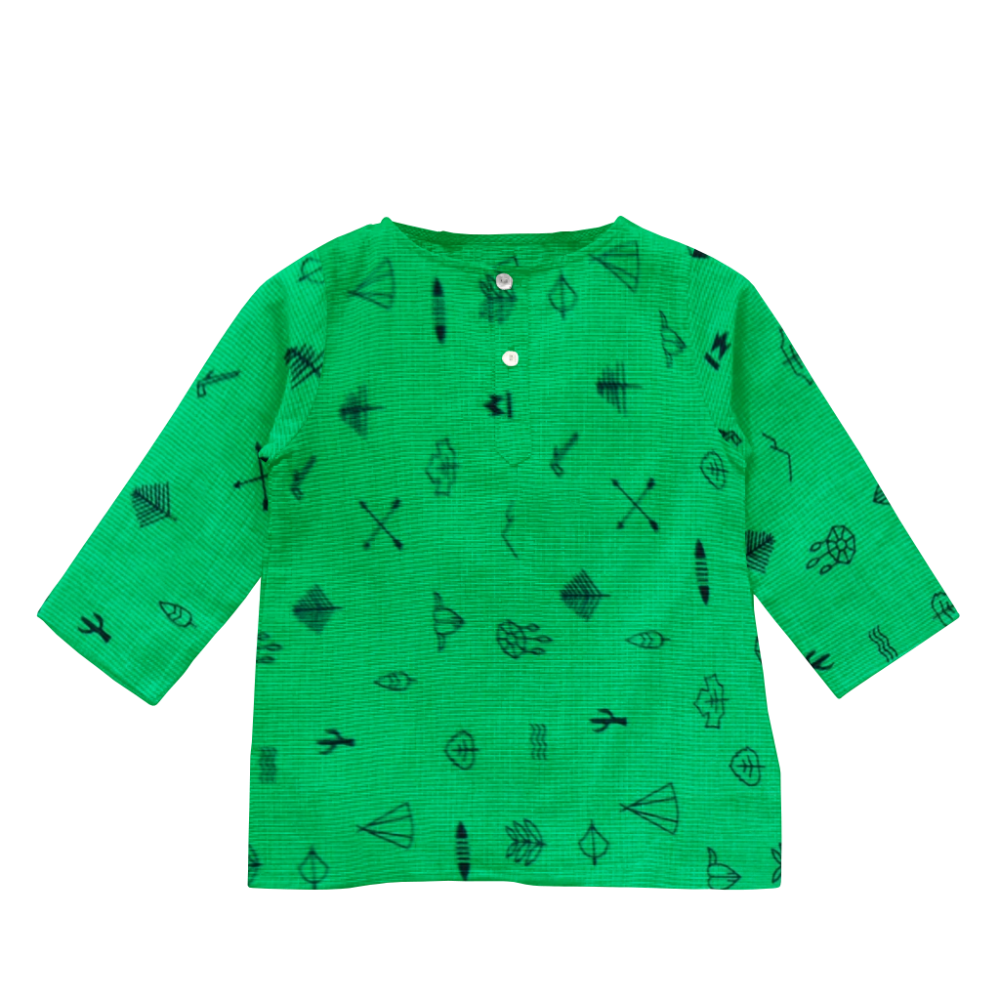 The Baby Atelier Pajama Kurta Set - Green Line Drawing