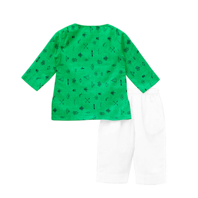 The Baby Atelier Pajama Kurta Set - Green Line Drawing