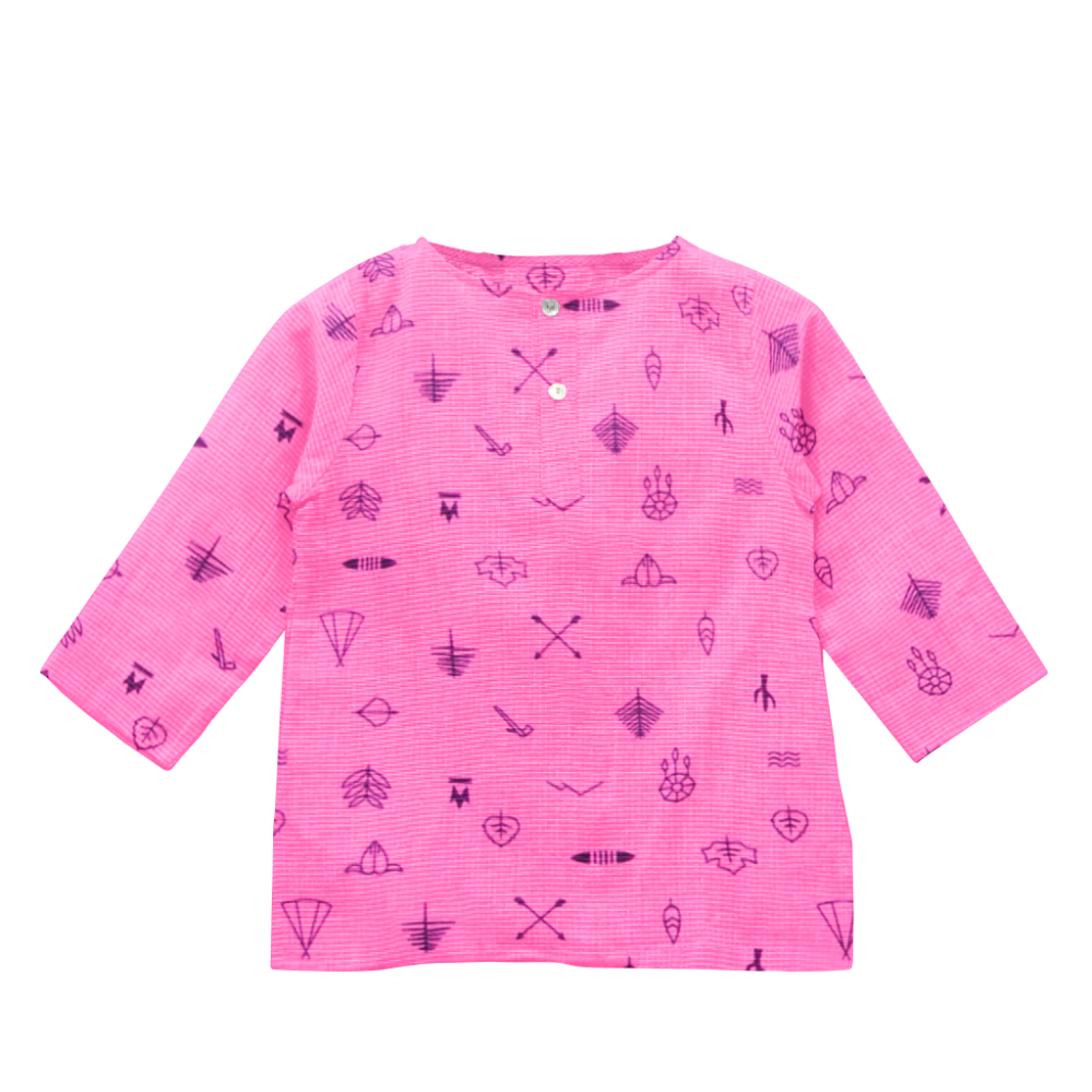 The Baby Atelier Pajama Kurta Set - Pink Line Drawing