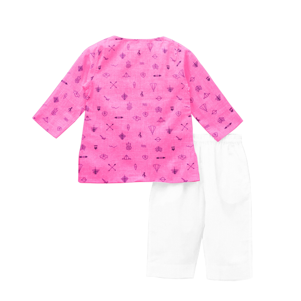 The Baby Atelier Pajama Kurta Set - Pink Line Drawing