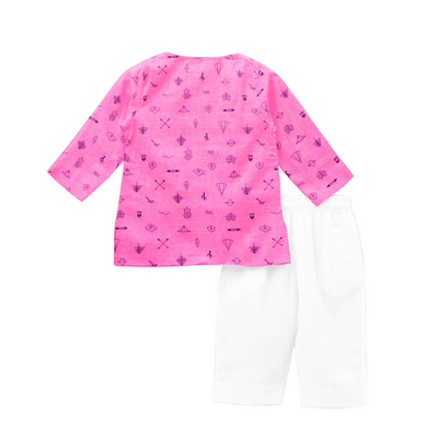 The Baby Atelier Pajama Kurta Set - Pink Line Drawing