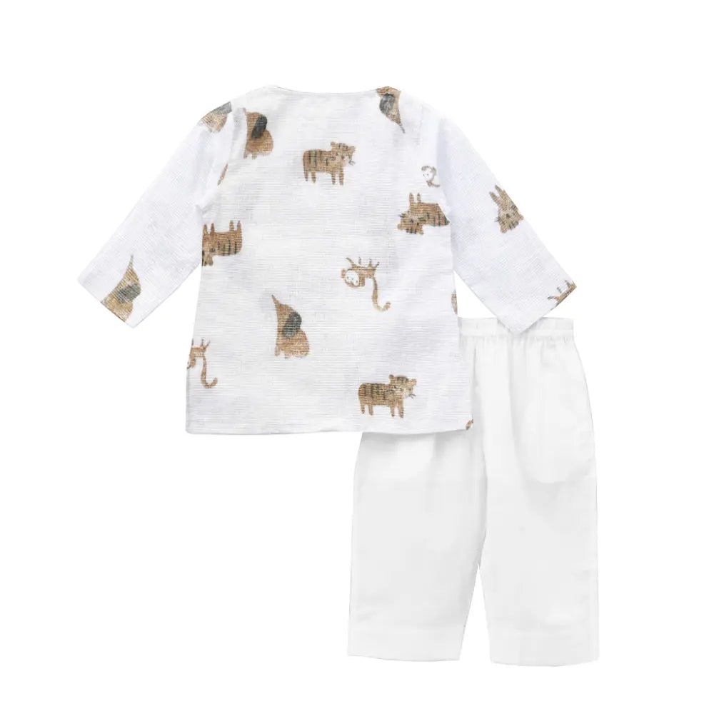 The Baby Atelier 100% Organic Pyjama Kurta Set Brown Monkey