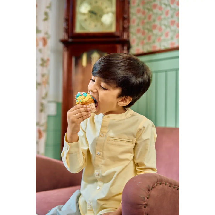 The Baby Trunk Unisex Yellow Band Collar Shirt | 0 to 24 Months