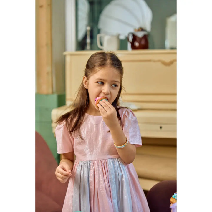The Baby Trunk Metallic Panel Dress For Girls - Pink &amp; Grey