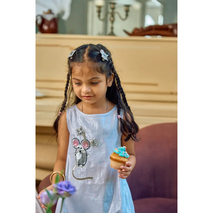 The Baby Trunk - Mouse Shift Dress &amp; Starsequin Tictac For Girls | Blue Lurex