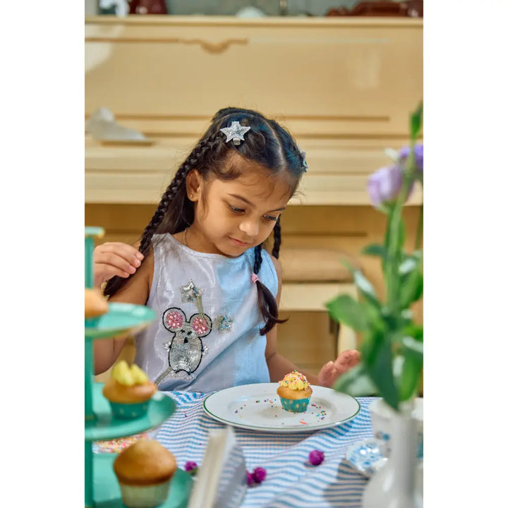 The Baby Trunk - Mouse Shift Dress &amp; Starsequin Tictac For Girls | Blue Lurex