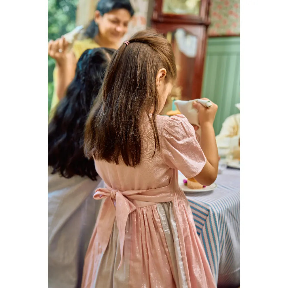 The Baby Trunk Metallic Panel Dress For Girls - Pink &amp; Grey