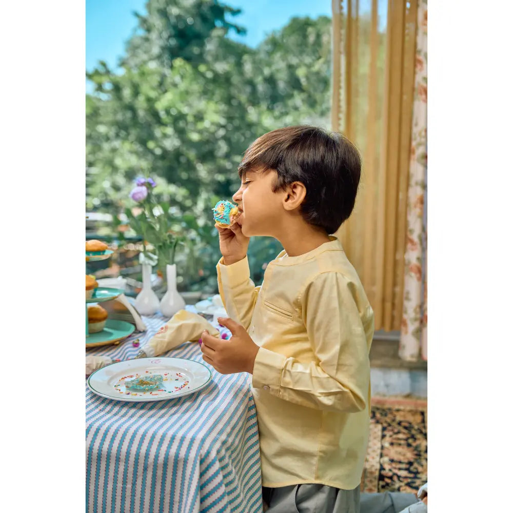 The Baby Trunk Unisex Yellow Band Collar Shirt | 0 to 24 Months