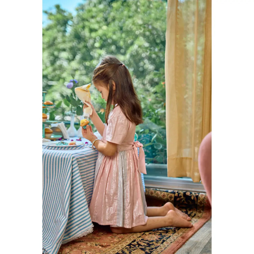 The Baby Trunk Metallic Panel Dress For Girls - Pink &amp; Grey