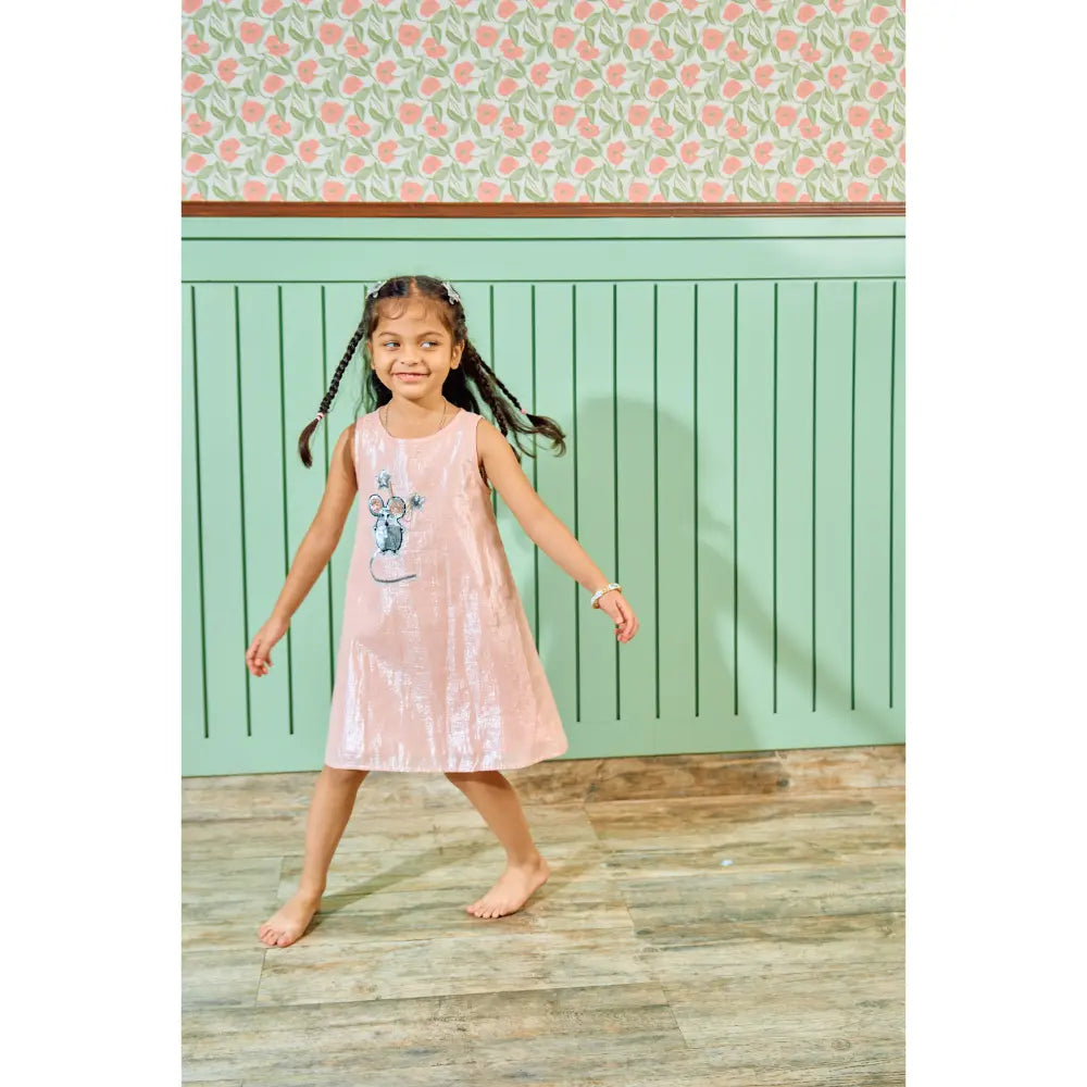 The Baby Trunk - Mouse Shift Dress &amp; Starsequin Tictac For Girls | Strawberry Pink Lurex